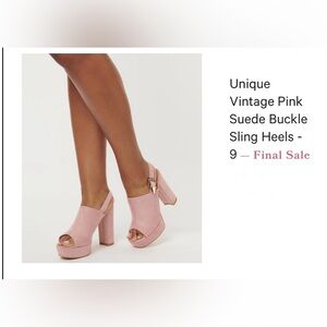 Unique Vintage Pink Suede Buckle Sling Heels size 9